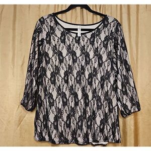 PerSeption Concept Black Lace Eyelet Overlay Blouse